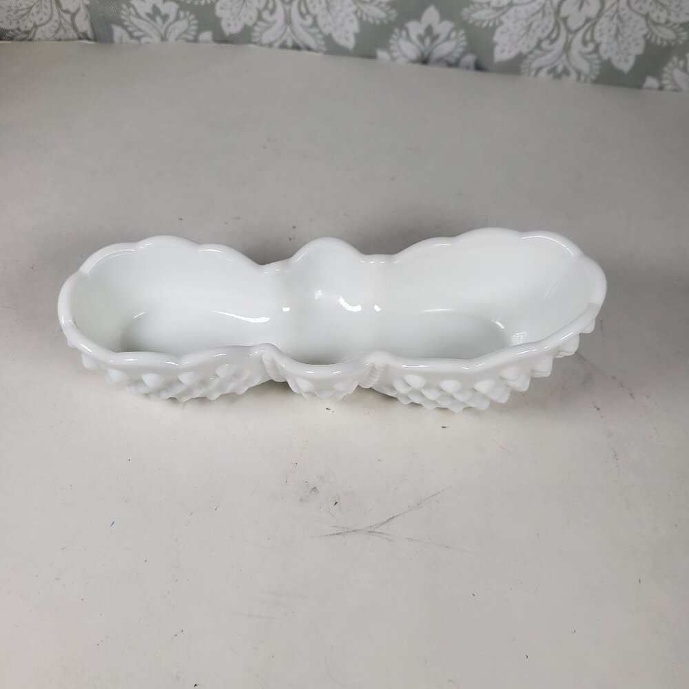 Vintage Hobnail Milk Glass Spoon Rest / Decorative / Trinket Dish